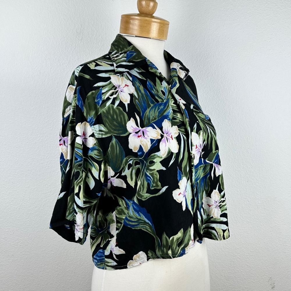 Damante Floral Button Down Crop Top Shirt‎ Hawaiian Tropical Resort Wear S/CH